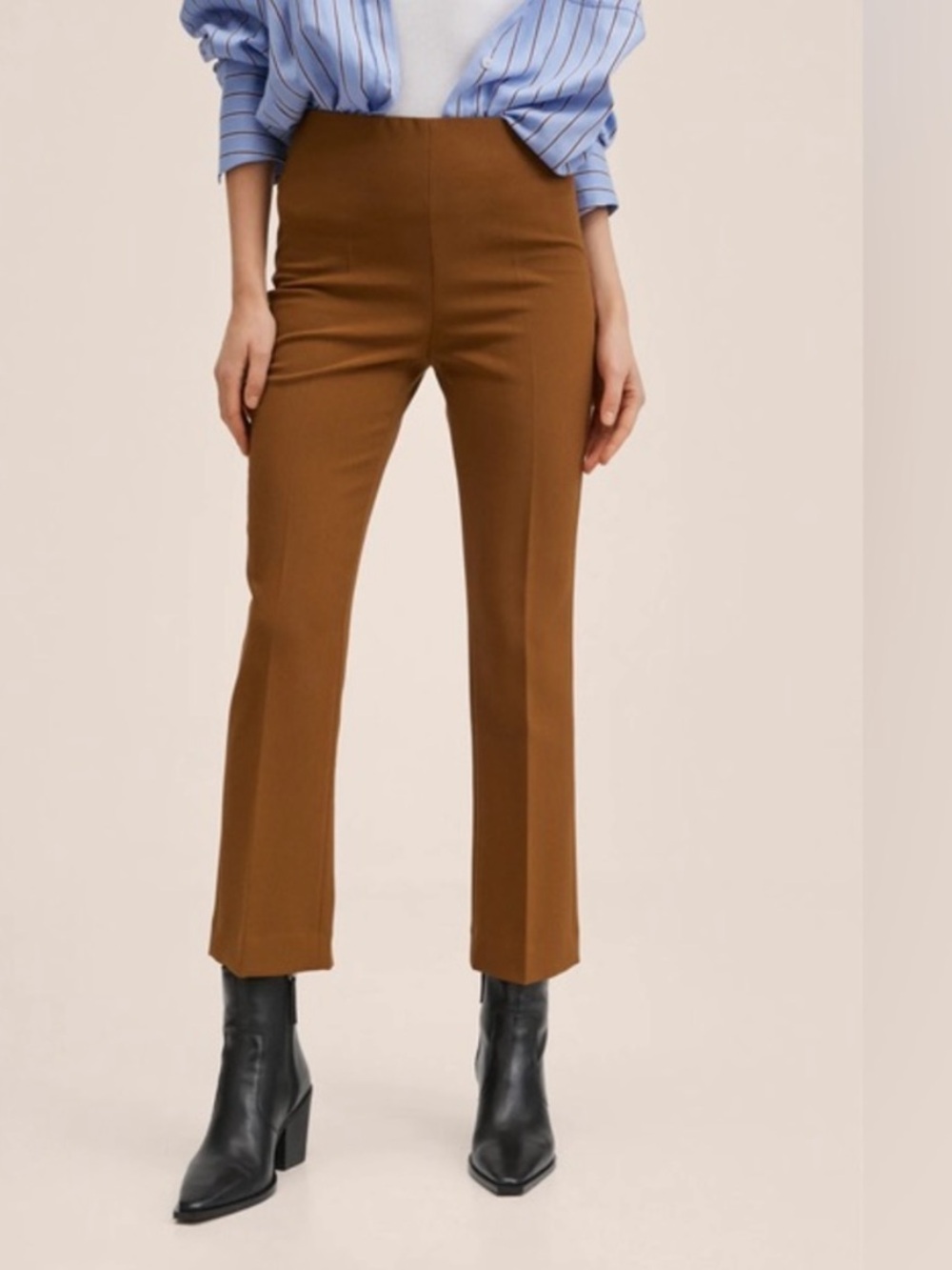 Mango Women’s Brown High Rise Cropped Flare Pants Size M NWT